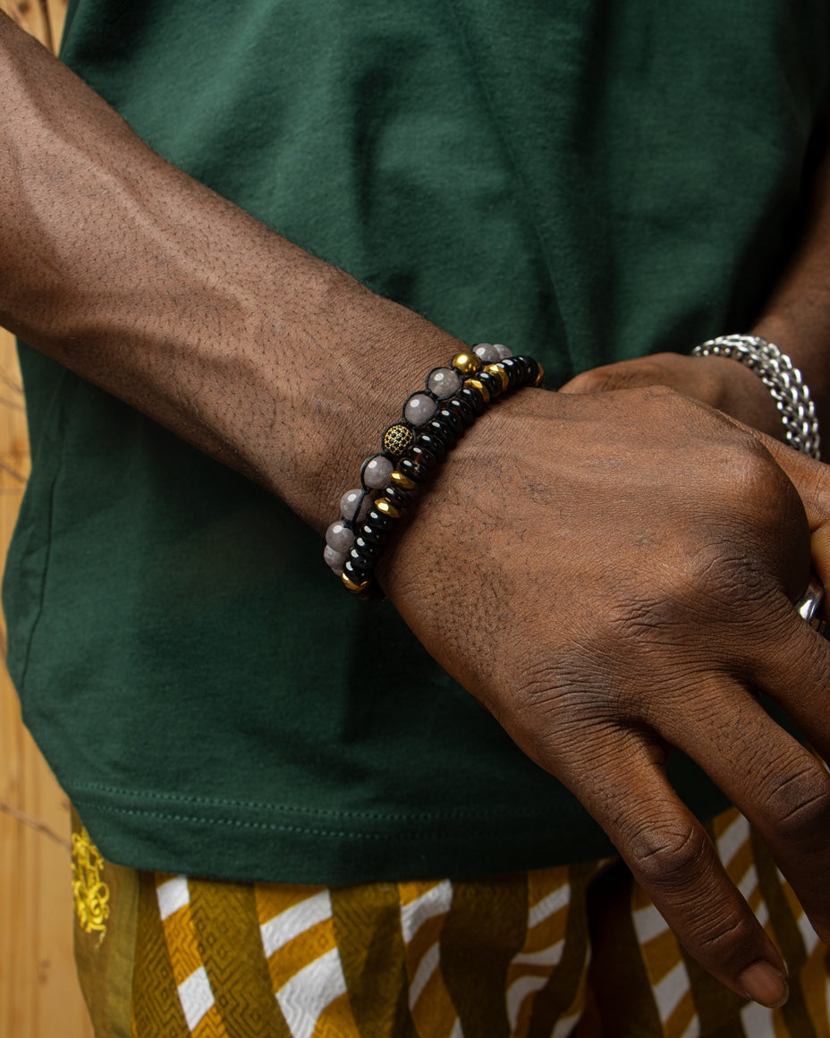 SINGLE GEMSTONE MACRAME Bracelet made with pave beads - LABRADORITE