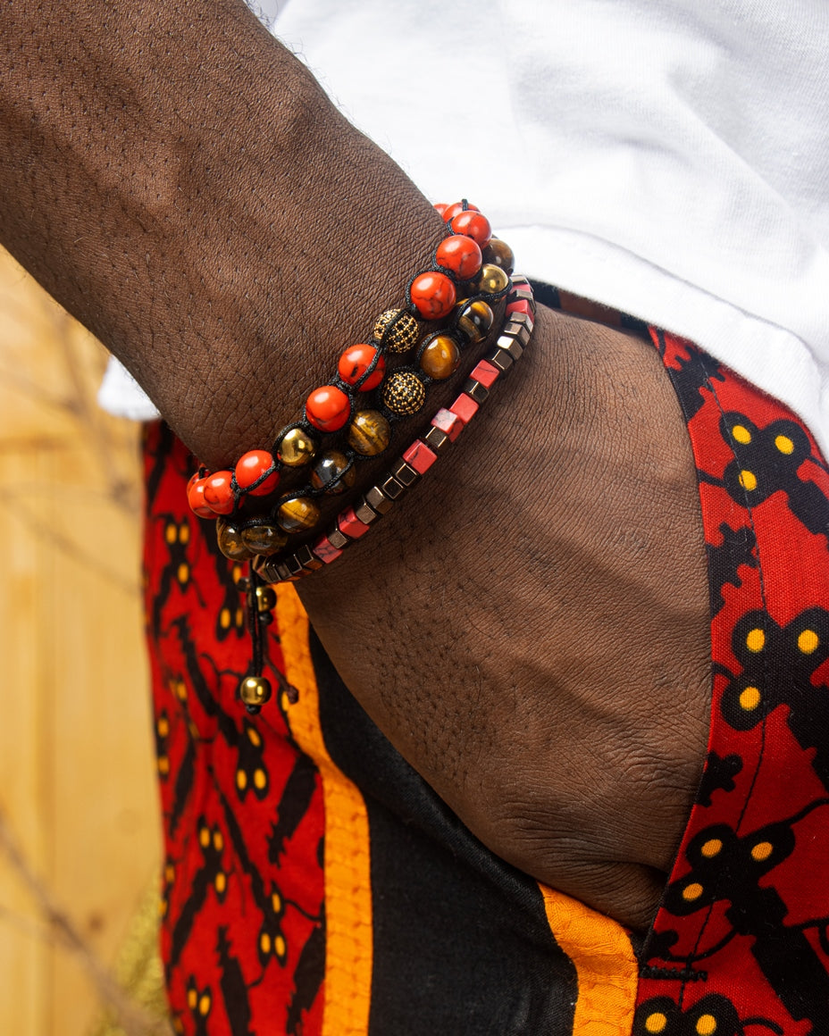 Hexagonal faceted VARASIT and BRONZE HEMATITE Macrame Bracelet