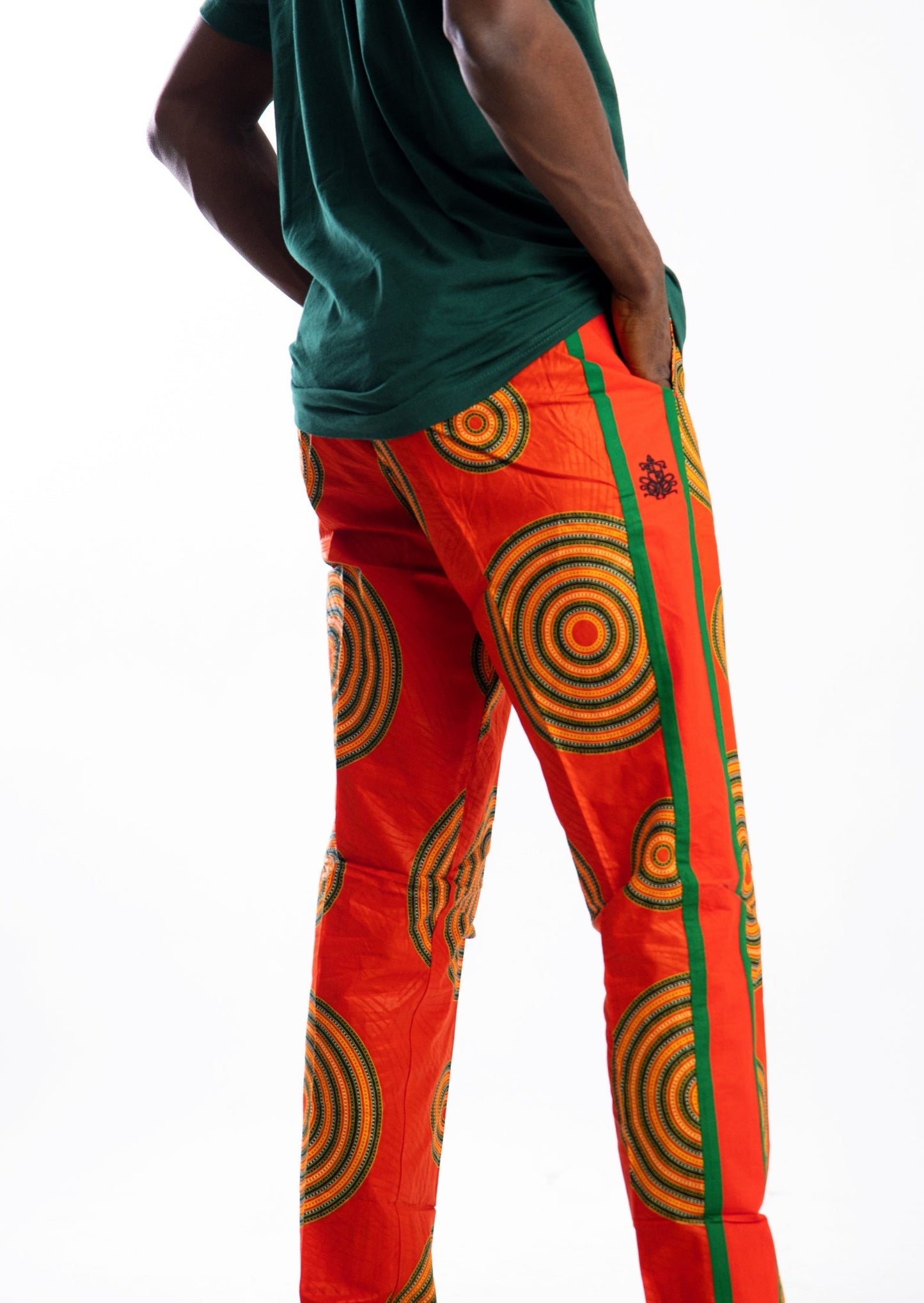 Orange pants with concentric circle print
