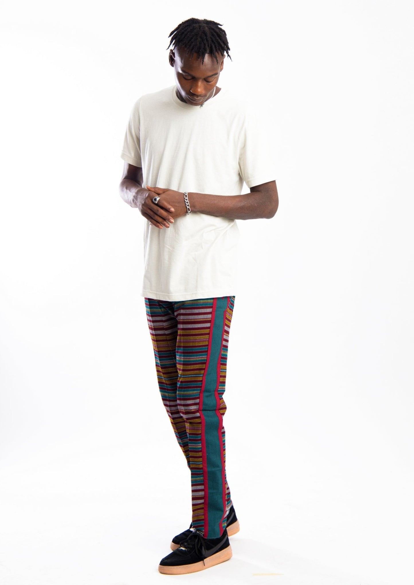 Multicolour pant with dark blue contrast strip