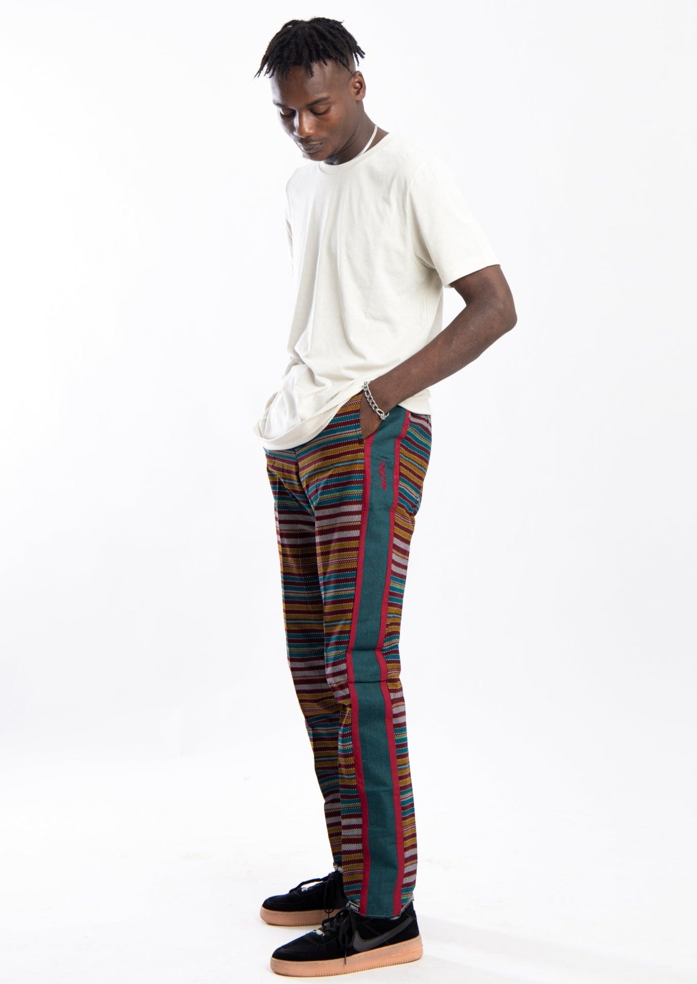 Multicolour pant with dark blue contrast strip