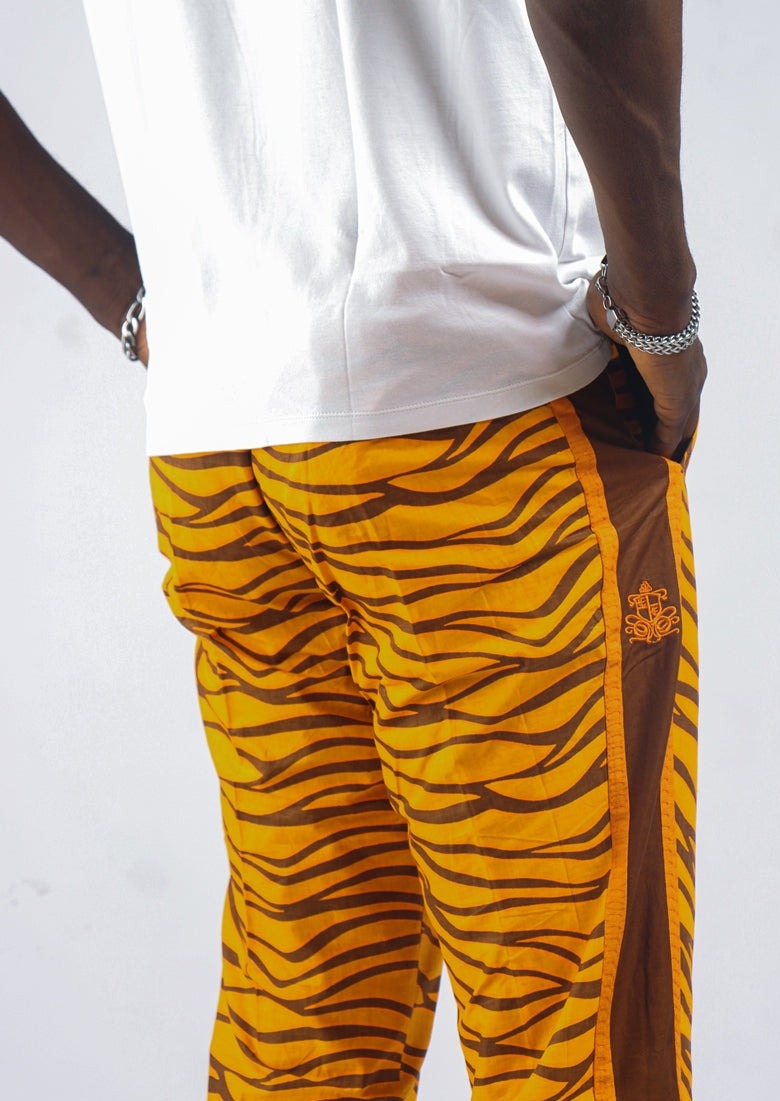 Orange pants with contrast black side strip