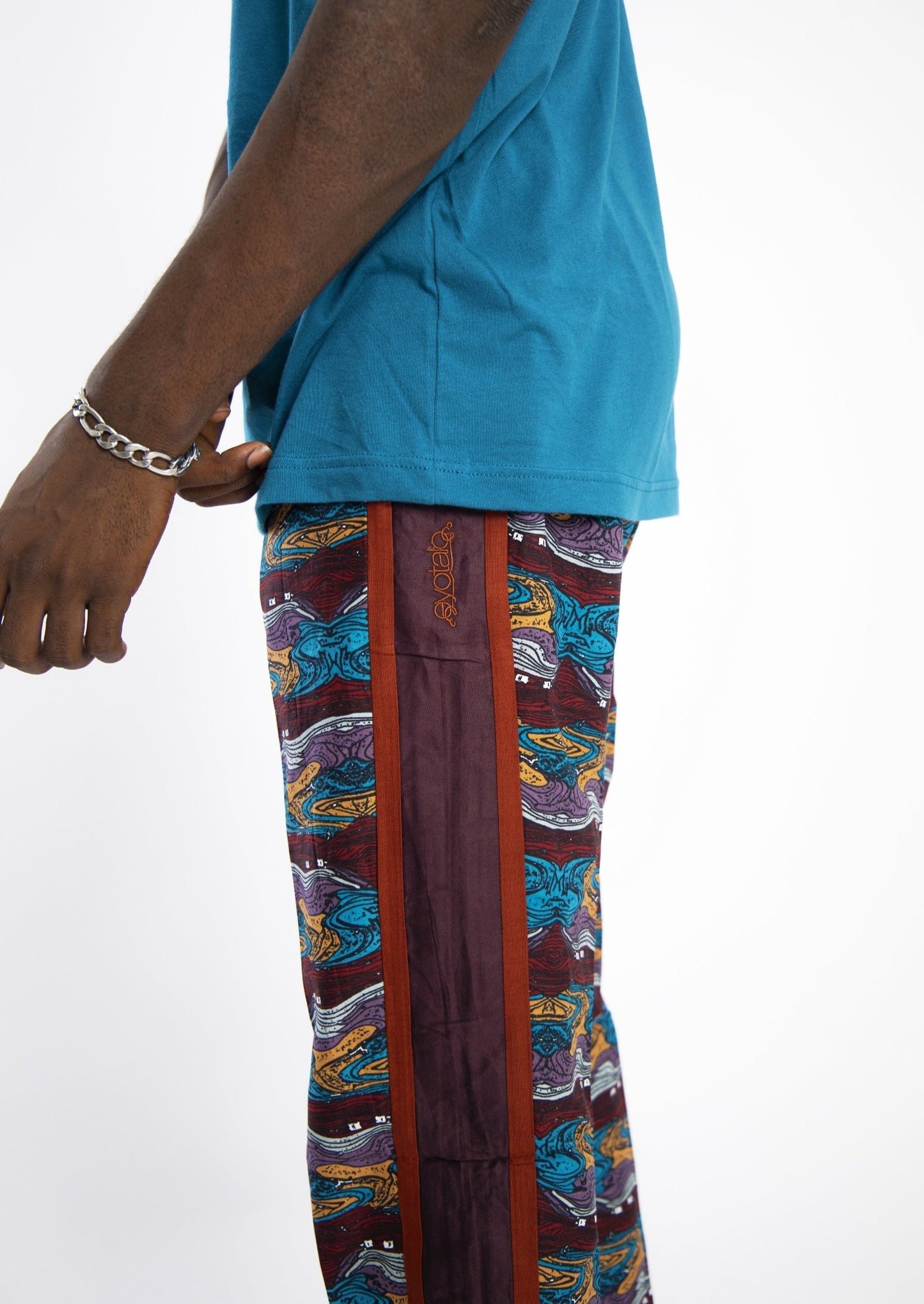 Multicolour pant with contrast black and red strip