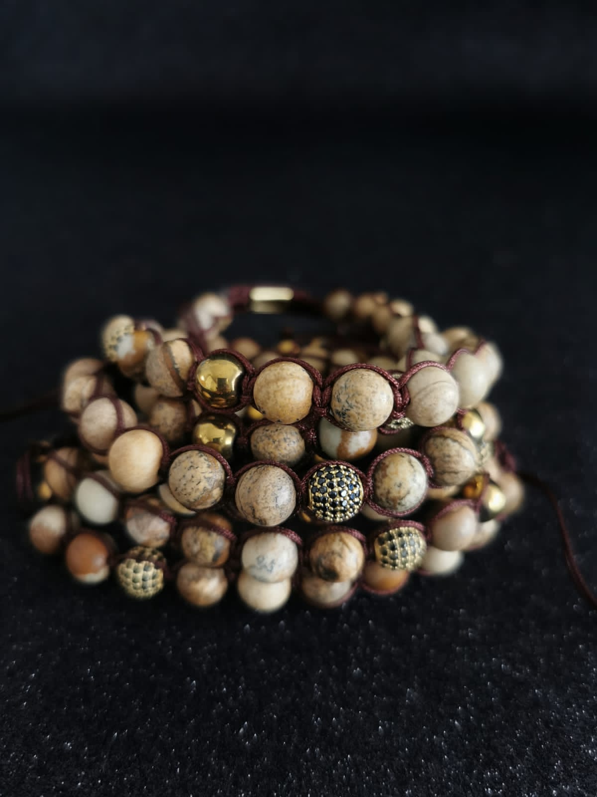 SINGLE GEMSTONE MACRAME Bracelet made with pave beads - JASPER