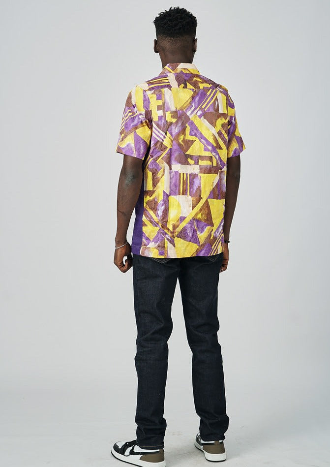 EYOTALO FUSION SHIRT in Silky Cotton Voile - Side detail in Aso oke