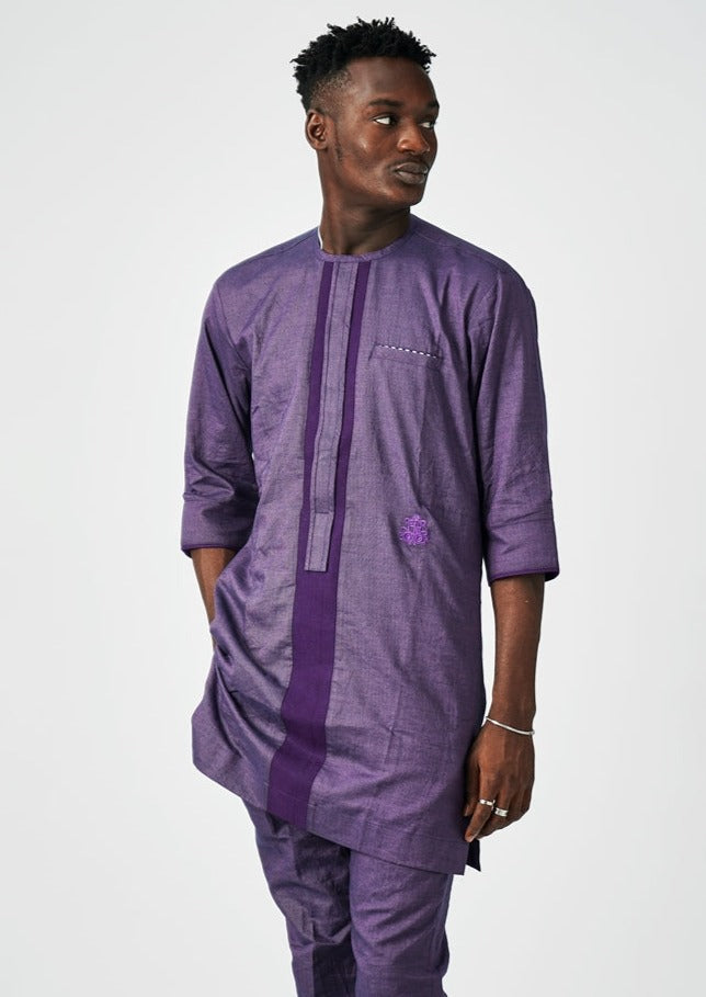 WORK SERIES-2-Piece Native Attire 3/4 Sleeves Purple cotton Asooke