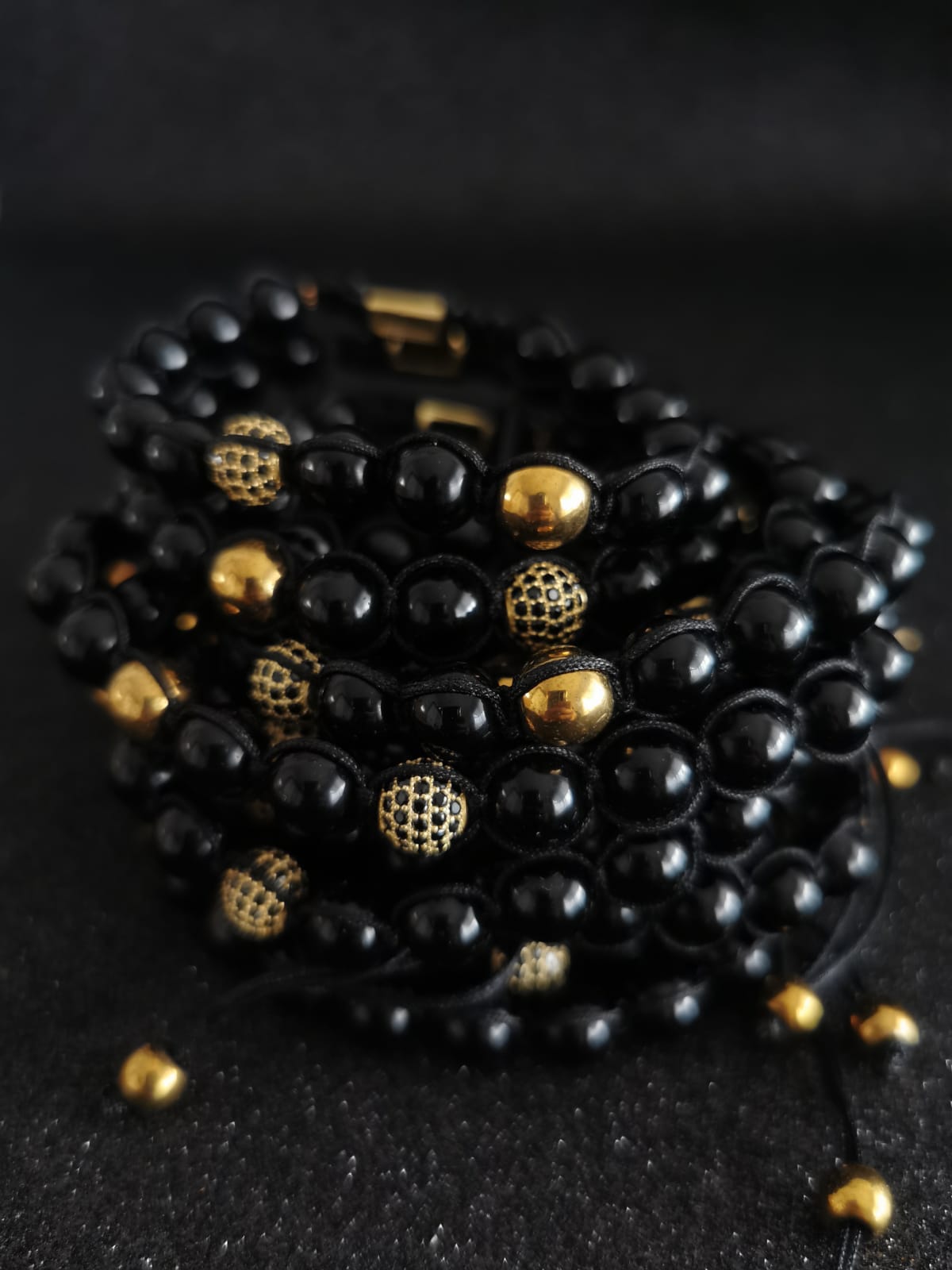 SINGLE GEMSTONE MACRAME Bracelet made with pave beads - GLOSS ONYX