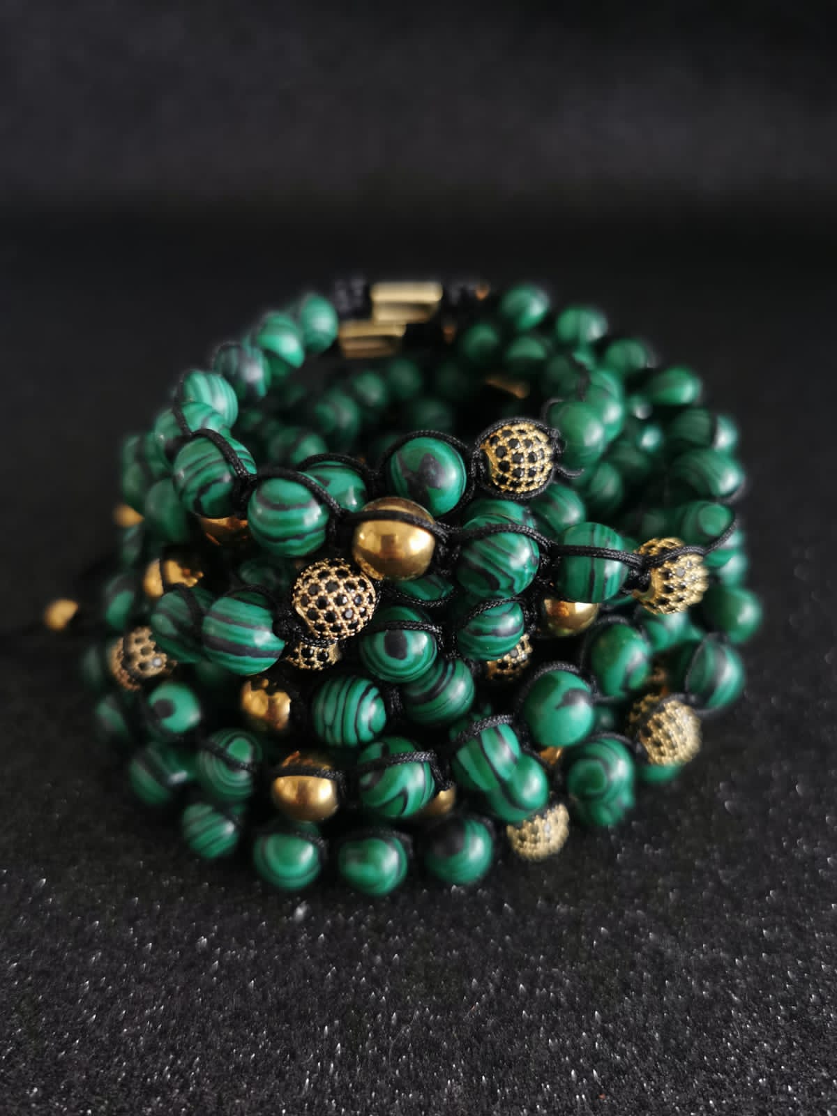 SINGLE GEMSTONE MACRAME Bracelet made with pave beads - MALACHITE