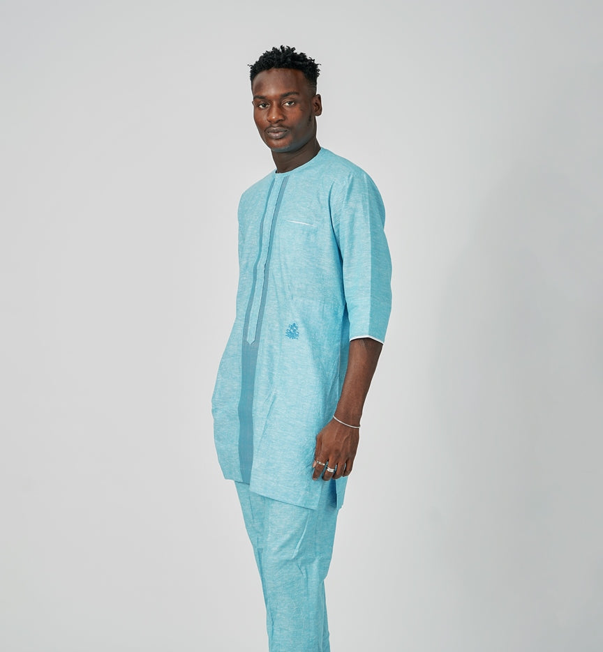 WORK SERIES-2-Piece Native Attire 3/4 Sleeves Turquoise