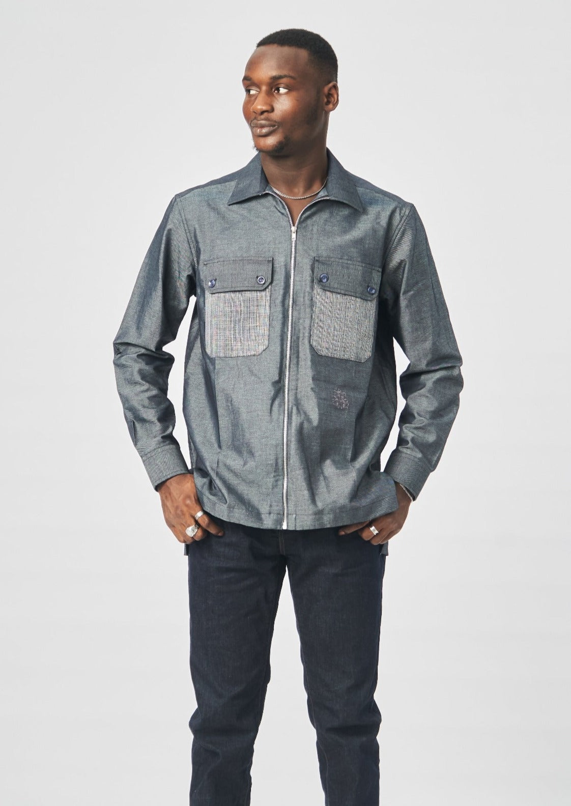 DENIM Double pocket long sleeve Zipper shirt