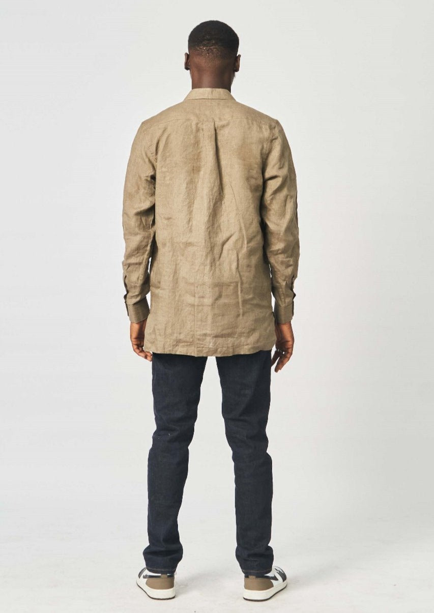 Double pocket long sleeve Zipper shirt (BROWN)