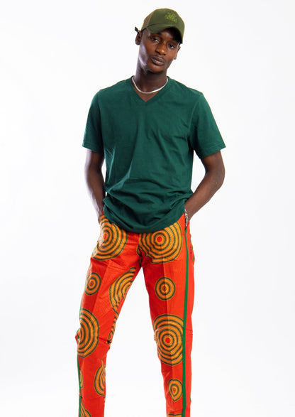 Orange pants with concentric circle print