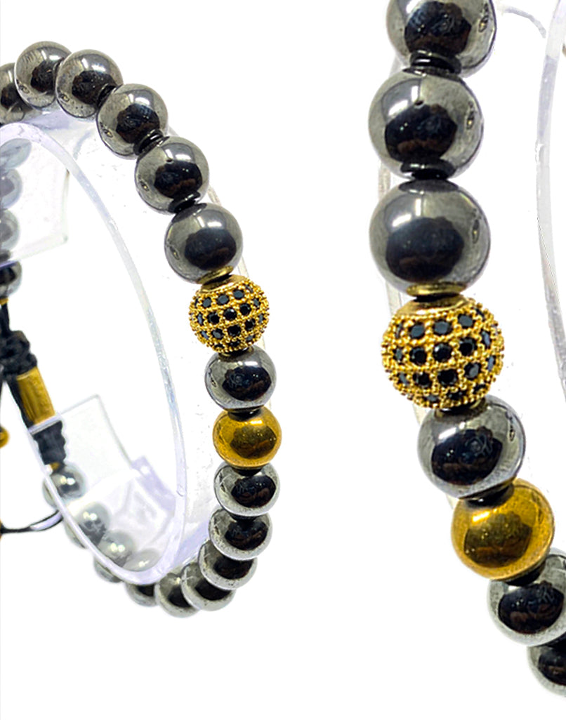SINGLE GEMSTONE MACRAME Bracelet made with pave beads - PYRITE