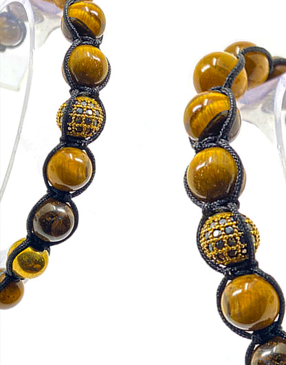 SINGLE GEMSTONE MACRAME Bracelet made with pave beads - TIGER EYE